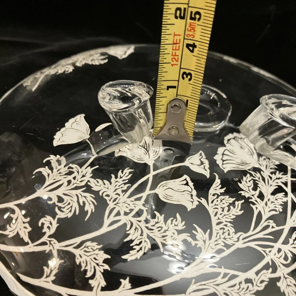 VTG Silver City Flanders Silver Overlay Glass Footed Tray Poppy Floral Design